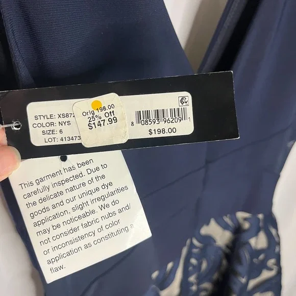 NWT Xscape Short Sleeveless Fit & Flare Illusion-detail dress, Navy, Sz 6 - Picture 10 of 10